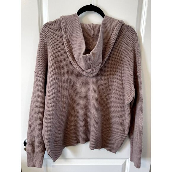 Aerie Cozy Up Waffle knit Sweater Hoodie Color Mauve Womens XS Vneck Oversized - Picture 2 of 6